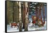 Christmas Greeting - Santa Through Forest-Lantern Press-Framed Stretched Canvas