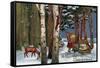 Christmas Greeting - Santa Through Forest-Lantern Press-Framed Stretched Canvas