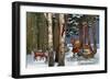 Christmas Greeting - Santa Through Forest-Lantern Press-Framed Art Print