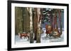 Christmas Greeting - Santa Through Forest-Lantern Press-Framed Premium Giclee Print