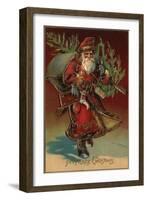 Christmas Greeting - Santa with Gifts No. 2-Lantern Press-Framed Art Print