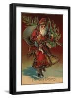 Christmas Greeting - Santa with Gifts No. 2-Lantern Press-Framed Art Print