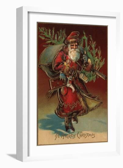 Christmas Greeting - Santa with Gifts No. 2-Lantern Press-Framed Art Print