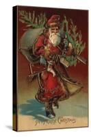 Christmas Greeting - Santa with Gifts No. 2-Lantern Press-Stretched Canvas