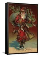 Christmas Greeting - Santa with Gifts No. 2-Lantern Press-Framed Stretched Canvas