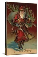 Christmas Greeting - Santa with Gifts No. 2-Lantern Press-Stretched Canvas