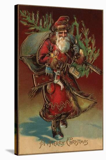 Christmas Greeting - Santa with Gifts No. 2-Lantern Press-Stretched Canvas