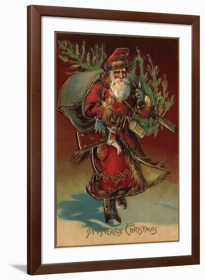 Christmas Greeting - Santa with Gifts No. 2-Lantern Press-Framed Art Print