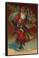 Christmas Greeting - Santa with Gifts No. 2-Lantern Press-Framed Stretched Canvas