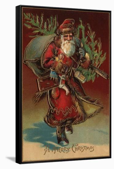 Christmas Greeting - Santa with Gifts No. 2-Lantern Press-Framed Stretched Canvas