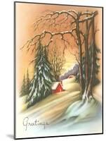 Christmas Greetings, Cabin in Snow-null-Mounted Art Print