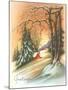 Christmas Greetings, Cabin in Snow-null-Mounted Art Print