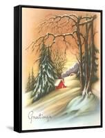 Christmas Greetings, Cabin in Snow-null-Framed Stretched Canvas