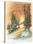 Christmas Greetings, Cabin in Snow-null-Stretched Canvas