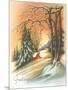 Christmas Greetings, Cabin in Snow-null-Mounted Art Print