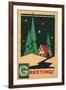 Christmas Greetings, Cabin, Pines, Stars-null-Framed Art Print