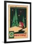 Christmas Greetings, Cabin, Pines, Stars-null-Framed Art Print