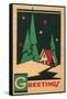 Christmas Greetings, Cabin, Pines, Stars-null-Framed Stretched Canvas