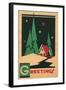 Christmas Greetings, Cabin, Pines, Stars-null-Framed Art Print