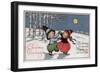 Christmas Greetings - Couple Dancing in Moonlight-Lantern Press-Framed Art Print