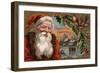 Christmas Greetings from Colorado - Santa with Holly, Village Scene-Lantern Press-Framed Art Print