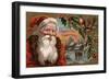 Christmas Greetings from Colorado - Santa with Holly, Village Scene-Lantern Press-Framed Art Print