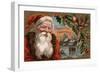 Christmas Greetings from Colorado - Santa with Holly, Village Scene-Lantern Press-Framed Art Print