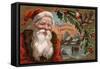 Christmas Greetings from Colorado - Santa with Holly, Village Scene-Lantern Press-Framed Stretched Canvas