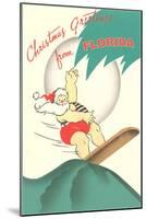 Christmas Greetings from Florida, Surfing Santa-null-Mounted Art Print