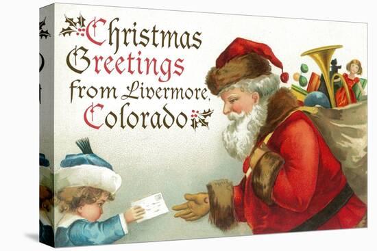 Christmas Greetings from Livermore, Colorado - Santa Getting Letter-Lantern Press-Stretched Canvas