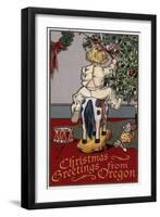 Christmas Greetings from Oregon - Girl on Horse-Lantern Press-Framed Art Print