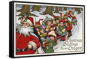 Christmas Greetings from Oregon - Santa & Sleigh-Lantern Press-Framed Stretched Canvas