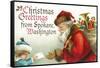 Christmas Greetings from Spokane, Washington - Santa Getting Letter-Lantern Press-Framed Stretched Canvas