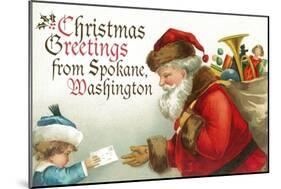 Christmas Greetings from Spokane, Washington - Santa Getting Letter-Lantern Press-Mounted Art Print