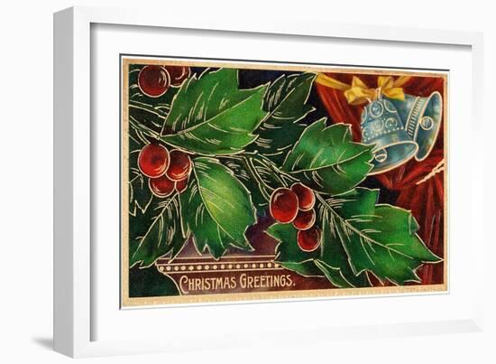 Christmas Greetings, Holly and Bells-null-Framed Art Print