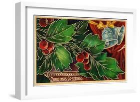 Christmas Greetings, Holly and Bells-null-Framed Art Print