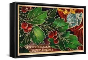 Christmas Greetings, Holly and Bells-null-Framed Stretched Canvas