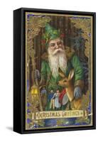 Christmas Greetings Postcard with Father Christmas-null-Framed Stretched Canvas