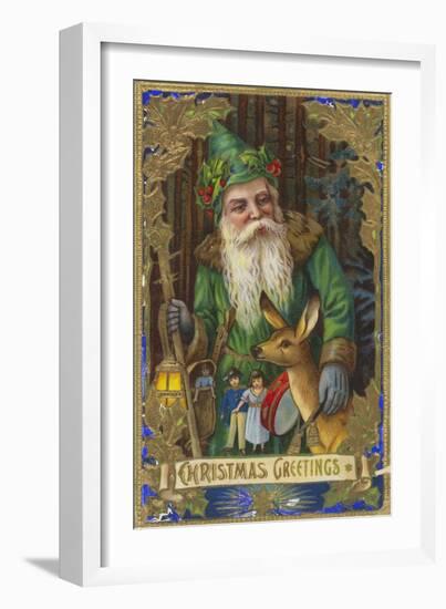 Christmas Greetings Postcard with Father Christmas-null-Framed Giclee Print