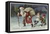 Christmas Greetings Postcard with Santa Claus and Two Children-null-Framed Stretched Canvas