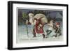 Christmas Greetings Postcard with Santa Claus and Two Children-null-Framed Giclee Print