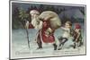 Christmas Greetings Postcard with Santa Claus and Two Children-null-Mounted Giclee Print