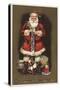 Christmas Greetings - Santa Stuffing Stocking with Nutcracker-Lantern Press-Stretched Canvas