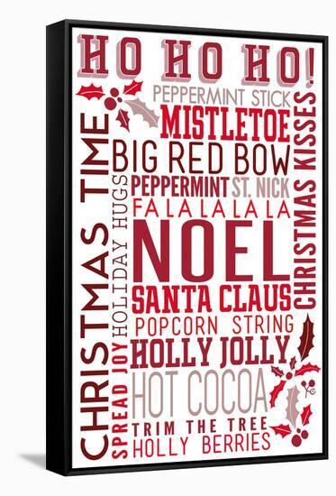 Christmas - Ho Ho Ho - Typography-Lantern Press-Framed Stretched Canvas