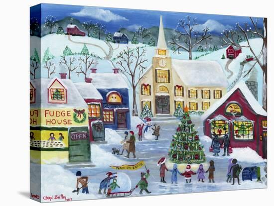 Christmas Holiday Shopping Village-Cheryl Bartley-Stretched Canvas