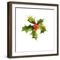 Christmas Holly Watercolor Background-depiano-Framed Art Print