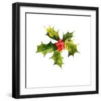 Christmas Holly Watercolor Background-depiano-Framed Art Print