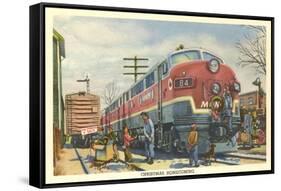 Christmas Homecoming, Train at Station-null-Framed Stretched Canvas