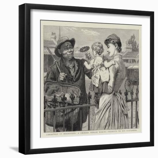 Christmas in Melbourne, a Chinese Pedlar Making Presents to His Customers-Robert Barnes-Framed Giclee Print