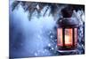 Christmas Lantern With Snowfall,Closeup-Liang Zhang-Mounted Art Print